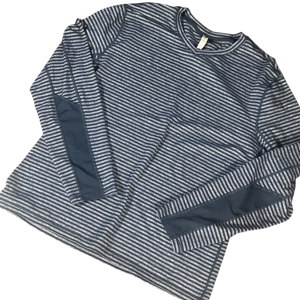 Lululemon Speed Long‎ Sleeve Shirt Mens XXL Classic Stripe Heathered Iris Blue
